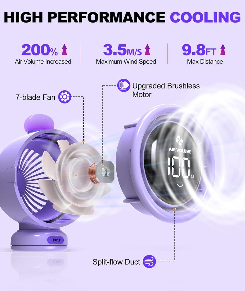 TRELC Baby Stroller Fan Large, Bladeless Fans, Oscillating Turbo Desk Fan with LED Display & Night Light, 1-100 Speeds, 3800mA Rechargeable Portable Cooling Fan for Office, Home, Crib (Purple) - Image 2